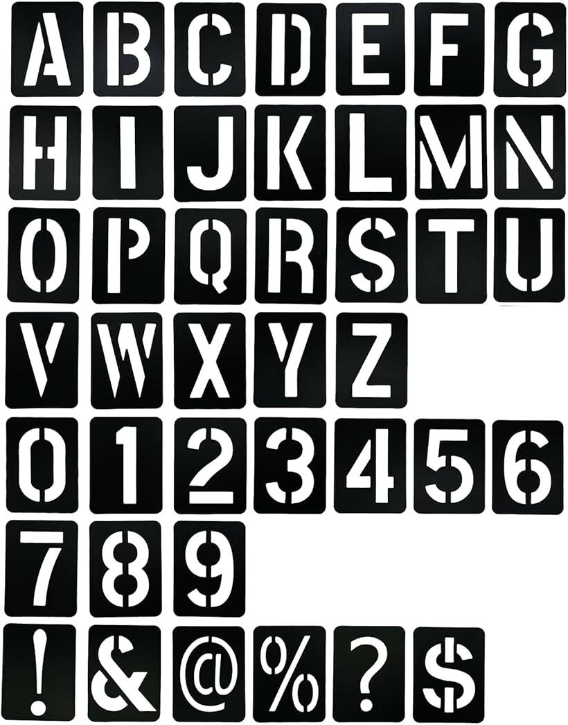 ステンシルシート アルファベット 文字 数字 記号 42枚 再利用可能 水洗い可能 テンプレート ファブリックアート DIY POP作成 ポスター 塗装 (ブラック)