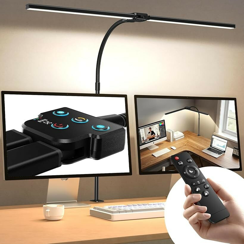 バリエーションコード : 2br8du6oyh商品コード2bux5op9so商品名新登場 デスクライト LED クランプ式 PSE認証済 卓上ライト 電気スタンド 目に優しい ダブル光源 広範囲 高均一照明 リモコン 5段階調色調光ブランドHoxhyonカラーブラック「ダブル光源・広範囲照射・1800lmの高輝度」ダブルヘッドデザインにより、広い範囲に均一で明るい光を届け、デスク全体をしっかり照らせる。ヘッドは0～180°で自由に開閉可能。T字型（ワイドデスクの左右を照らす）、L字型（L字デスクの2方向をカバー）、Y字型（集中作業に最適な手元照明）に調節でき、多様なデスク環境に対応。全光束は1800ルーメンの高輝度で、勉強、作業、読書、絵画、ゲームなど幅広く活躍。「5段階調色・5段階調光・6つの特別モード」このledデスクライトは3000K～6500Kの5段階調色と5段階調光で、シーンや気分に合わせた光を手軽に設定。さらに、作業・娯楽・夜間・親子・読書・リラックスの6つの特別モードは、面倒な設定はもう不要、ボタンひとつですぐ切替、快適な光を実現。メモリー機能を搭載し、再点灯時は前回の色温・明るさ・モードを自動で再現。毎回設定し直す手間がなく、いつでも快適な光環境をすぐに実現。「目に優しい設計・演色Ra95+・影のない快適な明るさ」自然光のように柔らかく広がるやさしい光で、デスク全体を包み込む。独自の面発光技術で影ができにくく、多重影やちらつきを抑えて目への負担を軽減する。演色指数95以上の高品質LEDで色味を忠実に再現し、長時間使っても目が疲れにくい快適な環境を作れる。子どもから大人まで、目に優しい理想の電気スタンド。「2way操作：本体パネル＆リモコン」一般的な卓上ライトとは異なり、本体操作パネルとリモコンの2通りの操作方法を搭載。本体パネルは凸型ボタンで、座ったままでも操作しやすく、誤作動の心配なし。リモコンは本体から約1メートル以内で快適に操作でき、ベッドや離れた場所からも手軽に使える。さらに、1時間・2時間・4時間の3段階タイマーが付き、使い方に合わせて無駄なく節電できる。「自在な角度調節・モニター後方スペース活用」ダブルヘッドは360°回転、0～180°開閉可能。フレキシブルアームは上下左右に自在に動き、好みの位置に簡単調整。最大70cmの高さで、モニター後方のスペースまで有効活用でき、デスクをすっきり広く使える。従来のモニターライトのように画面に直接取り付けて圧迫することがなく、画面を傷つける心配もない。「しっかり挟める・省スペース・組立動画」工具不要、誰でも簡単に組み立てられる。厚さ5.5cmまでのデスクにクランプでしっかり固定し、ガタつきやズレなく安定。省スペース設計でデスクを広く使え、作業環境がすっきり快適に。日本語取扱説明書と組立動画付きで初めてでも安心。※ 他ネットショップでも併売しているため、ご注文後に在庫切れとなる場合があります。予めご了承ください。※ 品薄または希少等の理由により、参考価格よりも高い価格で販売されている場合があります。ご注文の際には必ず販売価格をご確認ください。※ 沖縄県、離島または一部地域の場合、別途送料の負担をお願いする場合があります。予めご了承ください。※ お使いのモニタにより写真の色が実際の商品の色と異なる場合や、イメージに差異が生じることがあります。予めご了承ください。※ 商品の詳細（カラー・数量・サイズ 等）については、ページ内の商品説明をご確認のうえ、ご注文ください。※ モバイル版・スマホ版ページでは、お使いの端末によっては一部の情報が表示されないことがあります。すべての記載情報をご確認するには、PC版ページをご覧ください。こちらの高級感あふれるデスク用ライトは、最新のダブル光源デザインを採用し、デスク全体を均一かつ明るい光で包み込みます。1800ルーメンの高輝度と影ができない独自の面発光技術により、勉強や作業、読書、絵画、ゲームなど幅広いシーンで最適な照明を実現するledスタンドです。ヘッドは0～180°まで自由に開閉でき、T字・L字・Y字の形に調節可能で、さまざまなデスク環境に柔軟に対応します。3000K～6500Kの5段階調色と5段階調光を搭載し、さらに作業・娯楽・夜間・親子・読書・リラックスの6つの特別モードを備えたデスクスタンドは、面倒な設定は不要で、ボタンひとつで簡単に切替可能。メモリー機能により、再点灯時は前回の色温度や明るさ、モードを自動で再現し、毎回の設定の手間を省きます。目に優しい設計も大きな特長。自然光のように柔らかく広がる光がちらつきやムラを抑え、高演色性（Ra95+）のLEDが色味を忠実に再現。長時間使用しても目が疲れにくく、子どもから大人まで快適にお使いいただけます。操作は本体パネルの凸型ボタンとリモコンによる2way方式。本体では座ったまま誤作動なく操作でき、リモコンなら約1メートル以内の距離から離れた場所でも手軽に操作可能。さらに1時間・2時間・4時間のタイマー機能付きで、省エネにも貢献します。ダブルヘッドは360°回転と0～180°開閉に対応し、フレキシブルアームでお好みの位置に自在に調整可能。最大70cmの高さでモニター後方スペースを有効活用でき、デスクランプとしてデスクをすっきり広く使えます。従来のモニターライトのように画面を圧迫せず、傷つける心配もありません。工具不要で誰でも簡単に組み立てられ、厚さ5.5cmまでのデスクにクランプでしっかり固定可能。ガタつきやズレの心配がなく、快適な作業環境を実現します。日本語取扱説明書と組立動画も付属し、初めての方も安心。長く安心してご使用いただけるledスタンドライトです。