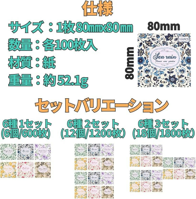 フラワー デザイン メモ 用紙 6種 セット 花 ボタニカル 柄 コラージュ 手帳 スク...