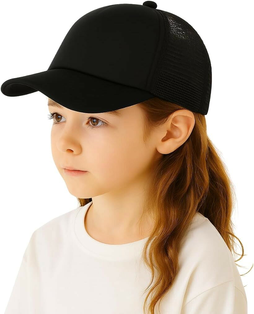 キッズ メッシュキャップ 帽子 子供用 男の子 女の子 UVカット 通気性 調整可能 軽量 夏 運動会 通園 通学 スポーツ おしゃれ (ブラック2, 56.0 cm)