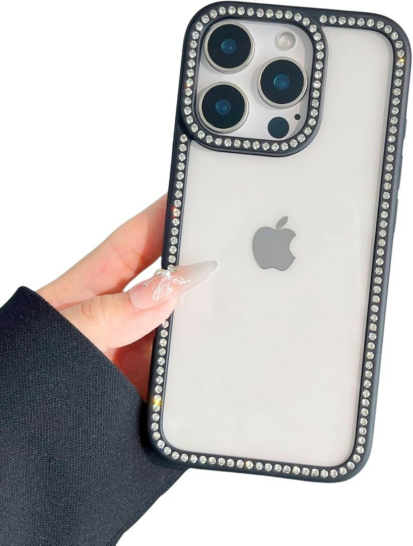 ラインストーンケース キラキラ かわいい 韓国 foriPhone SC-100 (ブラック, iPhone16)