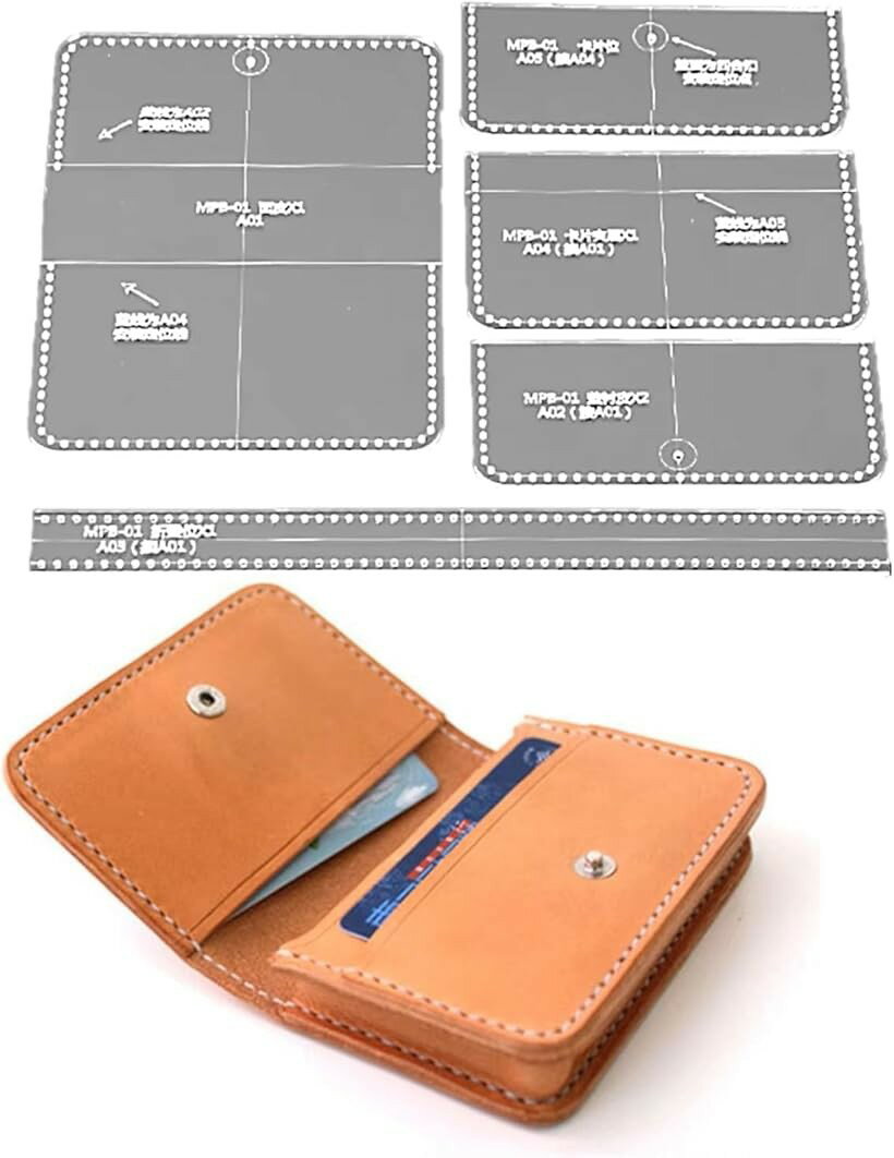 レザークラフト 型紙 アクリル 財布 小銭入れ カード入れ 名刺ケース ハンドメイド 手作り (オレンジ)