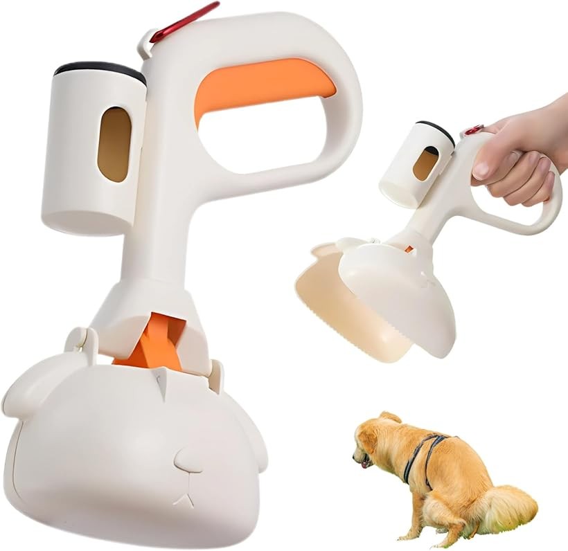 犬用 うんちキャッチャー フンキャッチャー 散歩グッズ 犬グッズ ふんとり 携帯 うんち袋付き (アイボリー)
