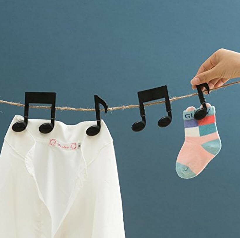 多機能 メモ クリップ スタンド ブックマーク 洗濯ばさみ 音符 2種x2個セット (音符 2種x2個セット)