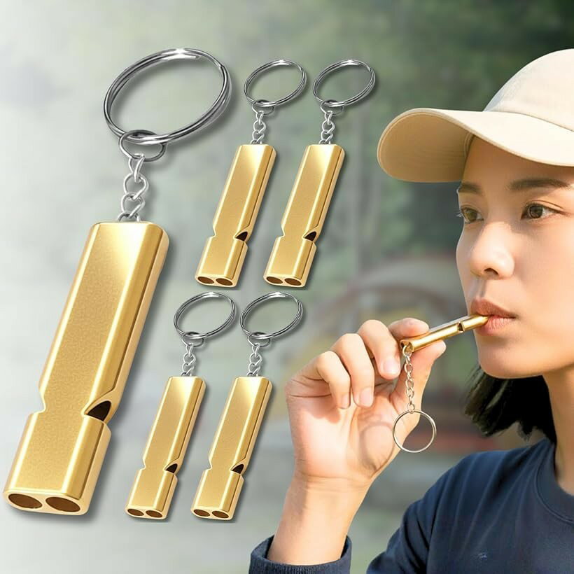 ホイッスル 笛 防災 緊急用 アウトドア キャンプ 登山 ハイキング コーチ 審判用 サバイバル装備 災害グッズ (ゴールド, 5個セット)