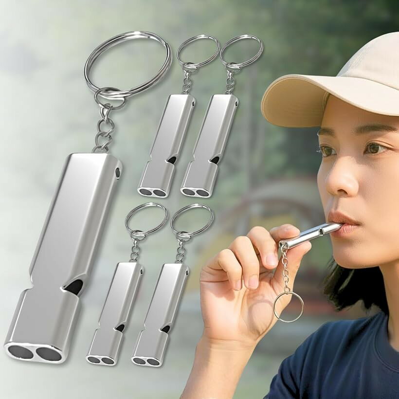 ホイッスル 笛 防災 緊急用 アウトドア キャンプ 登山 ハイキング コーチ 審判用 サバイバル装備 災害グッズ (シルバー, 5個セット)