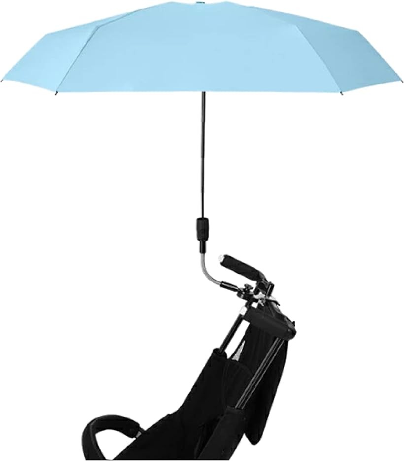 ベビーカー傘 日傘雨傘兼用 傘ホルダー 傘スタンド 雨具 ペットカート用傘 ベビーカー用 熱中症対策 360°角度調整 お出かけ (ブルー, M)
