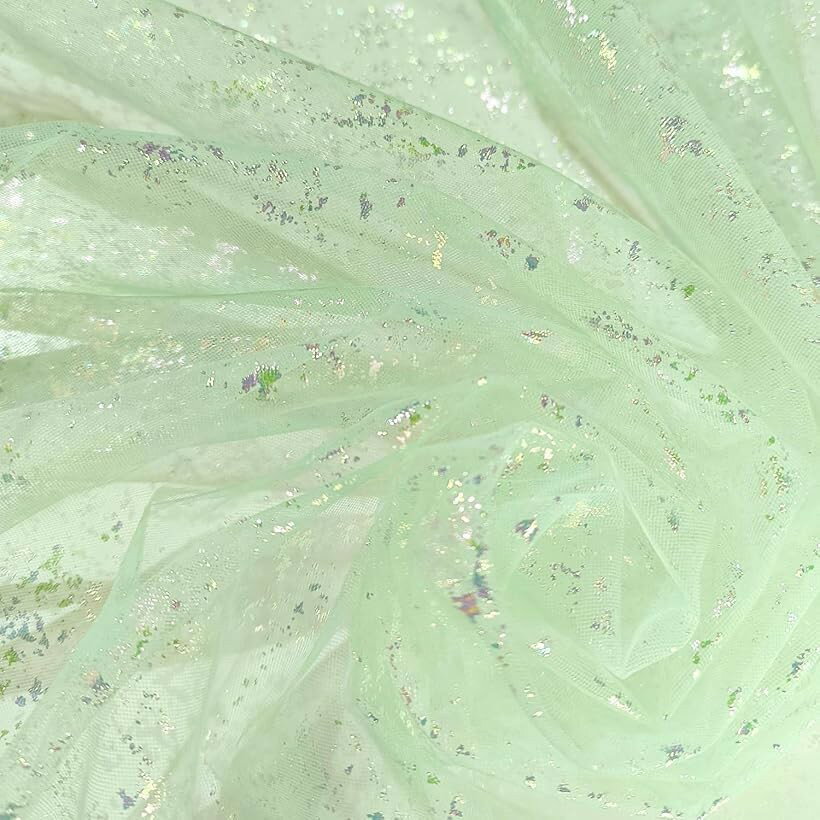 1way ラメ チュール 生地 キラキラ 幅150cm カラフル レース 手芸 衣装 布 (グリーン, 3m)
