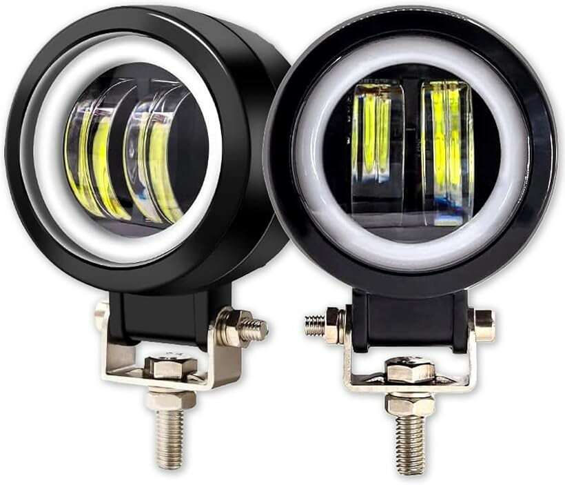 フォグランプ バイク LED 汎用 イカリング 20W 丸型 防水 IP65 12V/24V オートバイ (ブラック, 本体2個)