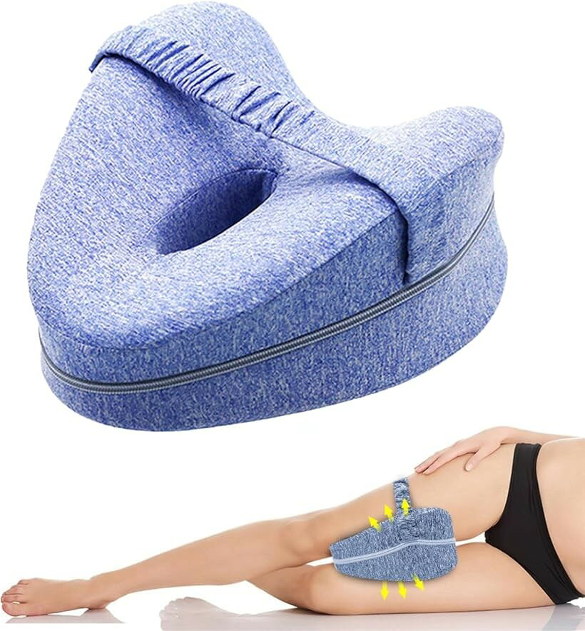 足枕 膝枕 レッグピロー 就寝用 膝まくら ハート型 横向き 膝クッション 通気性 体圧分散 妊娠 睡眠促進 姿勢サポート 骨盤サポート 低反発 バンド付き (ブルー) [2]