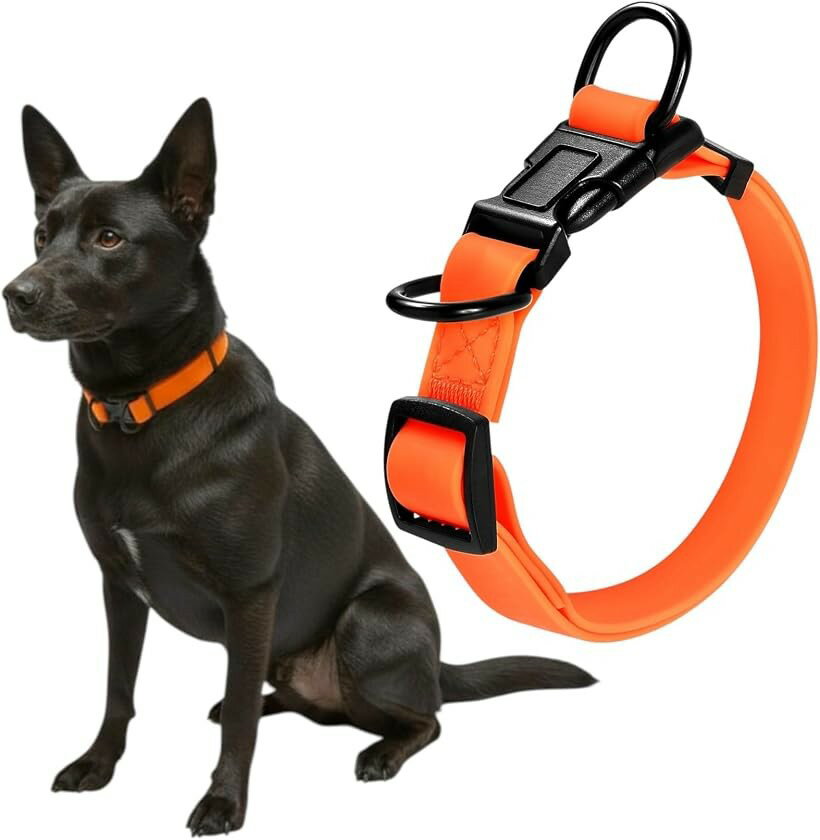 犬 首輪 ダブルリング 首周り42～63cm 幅2.5cm 中型犬 大型犬 PVC 犬用 防水 防汚 アウトドア (オレンジ, ML（首周り42～63cm 幅2.0cm))