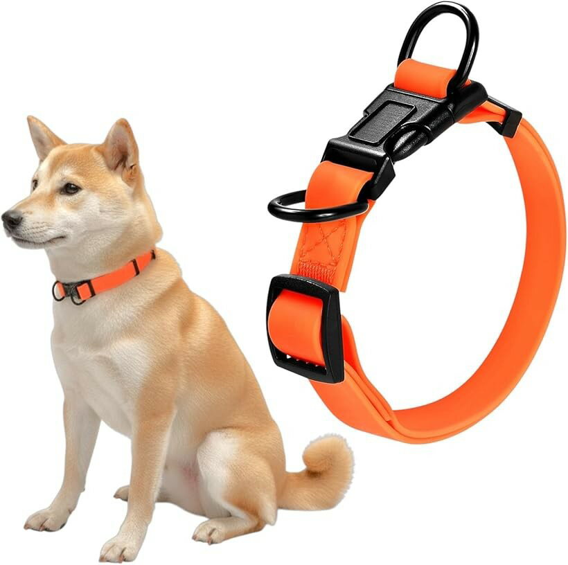 犬 首輪 ダブルリング 首周り42～63cm 幅2.5cm 中型犬 大型犬 PVC 犬用 防水 防汚 アウトドア (オレンジ, M (首周り34～48cm/幅2.0cm))