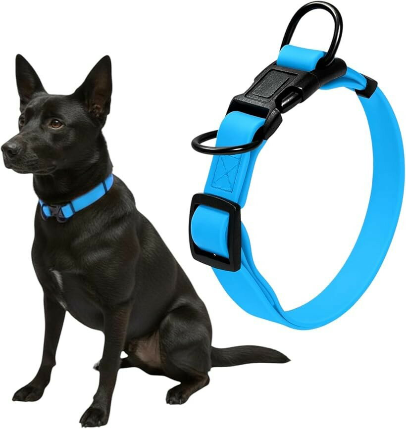 犬 首輪 ダブルリング 首周り42～63cm 幅2.5cm 中型犬 大型犬 PVC 犬用 防水 防汚 アウトドア (ブルー, ML（首周り42～63cm 幅2.0cm))