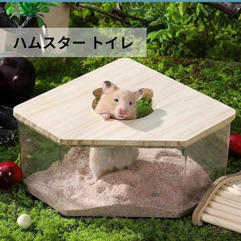 エムラインストアのハムスター トイレ バスルーム ケージ 遊び場 多機能 脱臭 掃除しやすい 飛び散り防止 (ナチュラル, 大サイズ)｜アングル2