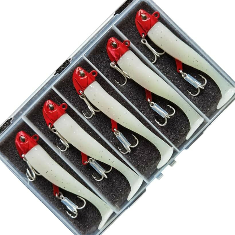 ジグヘッド ワーム ルアー 夜光 ラメ 魚 釣り 収納ケース付き 24g 5個セット (蓄光, 24g 5個セット)