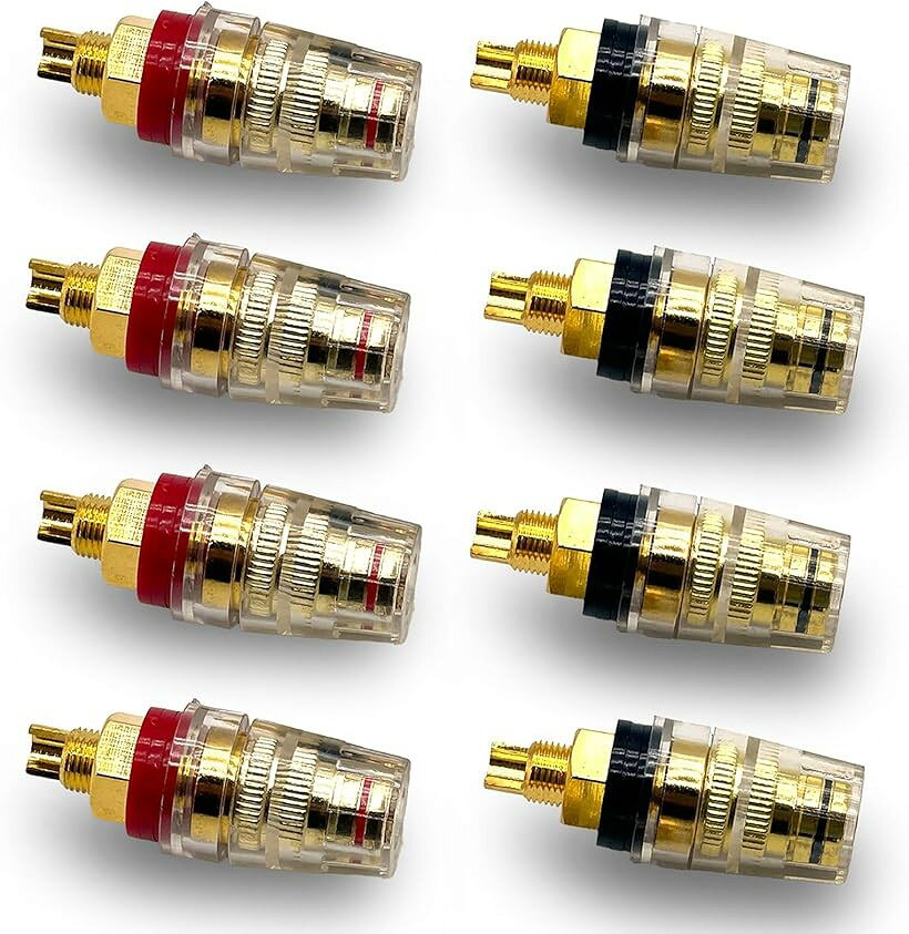 バリエーションコード : 2bun3xhcir商品コード2bun3lp3vw商品名スピーカーターミナル 端子 バインディング ポスト バナナプラグ 対応 真鍮 金メッキ ターミナル端子 ソケットブランドYESprimeカラー赤黒 8個セット「高品質な音響端子」 スピーカーターミナル端子は、真鍮製コアに金メッキ加工を施した構造で、電気伝導性と耐食性に優れています。クリアな音質を長期間維持できる設計です。「バナナプラグ対応・標準サイズ設計」 直径約4mmのバナナプラグやYラグ、裸線にも対応。赤黒の識別キャップ付きで配線作業もスムーズです。M8規格のバインディングポストとして、幅広いオーディオ機器にご利用いただけます。「自作・修理・交換・カスタムに」 DIYのスピーカー制作はもちろん、古いスピーカーの修理や端子交換、アンプのカスタムにも活用可能。初心者からオーディオ愛好家まで幅広くご使用いただけます。「取り付け簡単・しっかり固定」 ネジ式の固定方法により、ケーブルをしっかり接続。作業が簡単で安定性も高く、音質のロスを抑えられます。「バリエーション」 赤4本・黒4本の合計8本セット、赤2本・黒2本の合計4本セットの2種類をご用意しています。ご用途に合わせてお選びください。取扱説明書は付属していません。※ 他ネットショップでも併売しているため、ご注文後に在庫切れとなる場合があります。予めご了承ください。※ 品薄または希少等の理由により、参考価格よりも高い価格で販売されている場合があります。ご注文の際には必ず販売価格をご確認ください。※ 沖縄県、離島または一部地域の場合、別途送料の負担をお願いする場合があります。予めご了承ください。※ お使いのモニタにより写真の色が実際の商品の色と異なる場合や、イメージに差異が生じることがあります。予めご了承ください。※ 商品の詳細（カラー・数量・サイズ 等）については、ページ内の商品説明をご確認のうえ、ご注文ください。※ モバイル版・スマホ版ページでは、お使いの端末によっては一部の情報が表示されないことがあります。すべての記載情報をご確認するには、PC版ページをご覧ください。