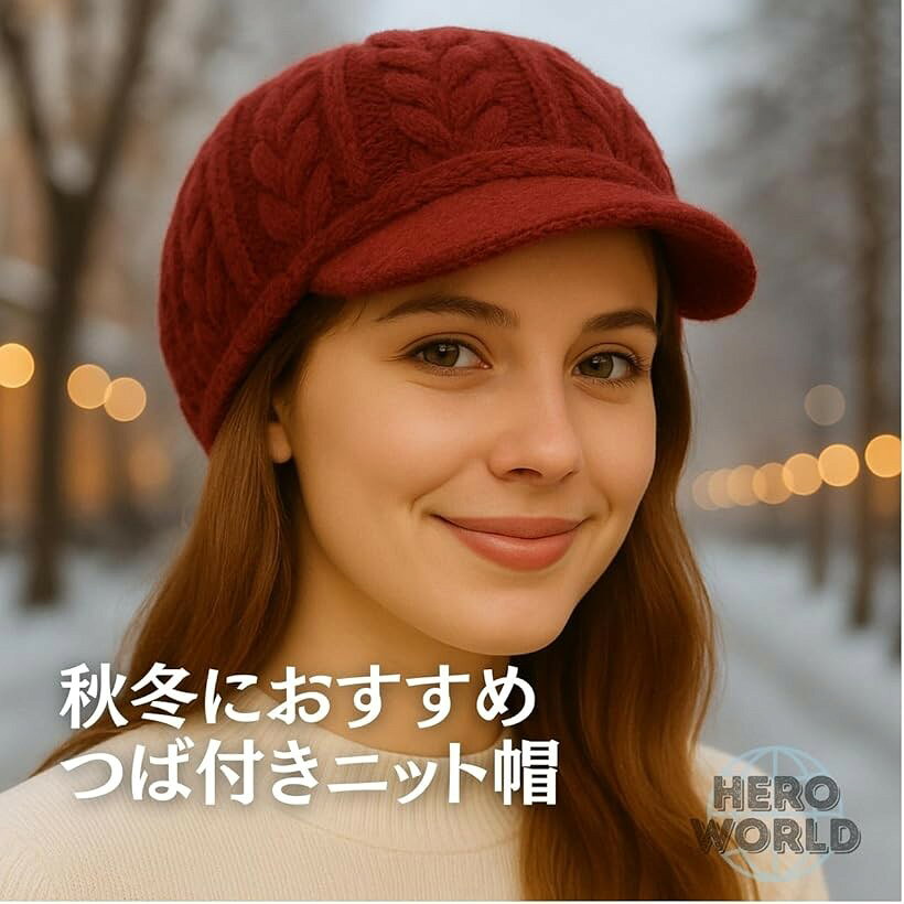 エムラインストアのニット帽 つば有 かわいい レディース 洗濯機使用可 秋冬帽子 小顔効果 裏起毛 ニットキャップ エレガント 防寒 (グレー, Free Size)｜アングル2