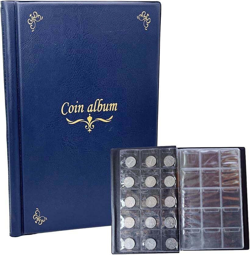 スーベニアメダルケース コインアルバム 150枚収納 メダル収納ケース 記念硬貨 古銭 金貨 記念メダル 収集ファイル (ブルー)