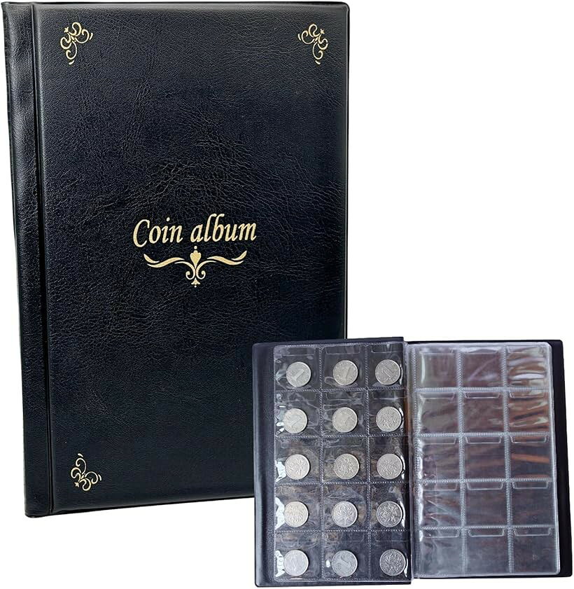 スーベニアメダルケース コインアルバム 150枚収納 メダル収納ケース 記念硬貨 古銭 金貨 記念メダル 収集ファイル (ブラック)