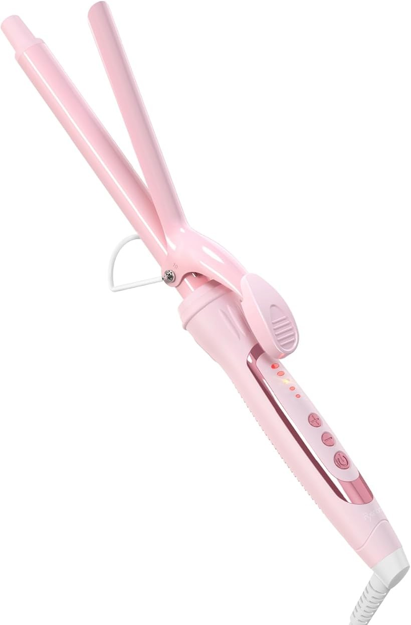 ヘアアイロン カールアイロン コテ カーリングアイロン 5段階温度調整 プロ仕様 MAX220℃ 海外対応 (ピンク, 19mm)