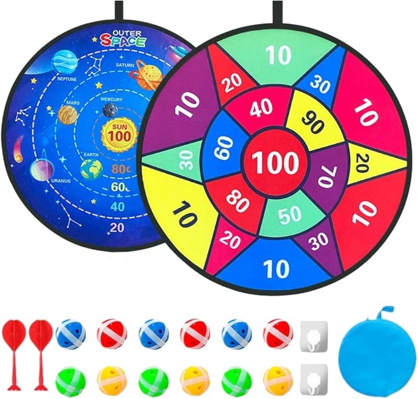ダーツ ダーツボード テープ ボール おもちゃ 的当て ゲーム 収納袋付 (100点 + 宇宙 リバーシブル)