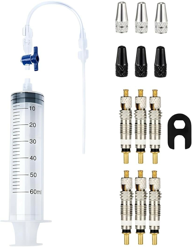 チューブレス シーラント 注入器 セット 60ml シリンジ バルブコアリムーバー付き タイヤ補修 工具 自転車 メンテナンスキット 初心者スターターセット (クリア)
