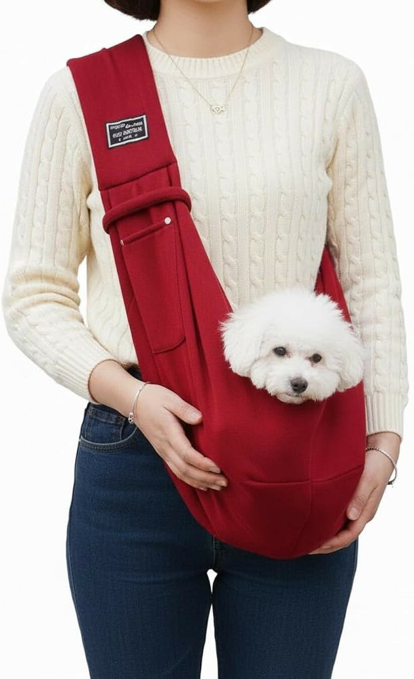 其它 - ペットバッグ ショルダー 斜めがけ 抱っこ紐 小型犬 猫 小動物 スマホ入れ付きペットスリング ボディバッグ ペットキャリー (レッド)