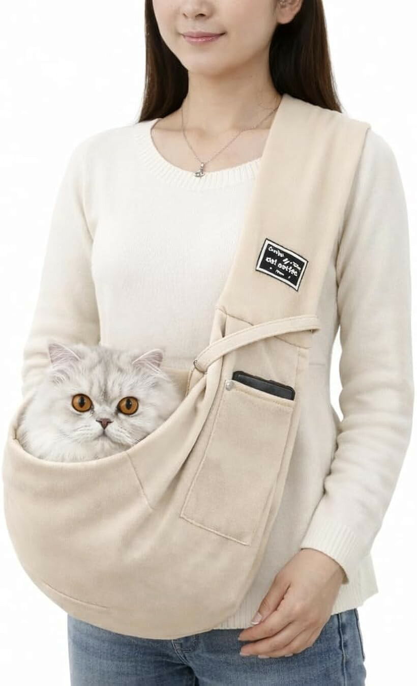 其它 - ペットバッグ ショルダー 斜めがけ 抱っこ紐 小型犬 猫 小動物 スマホ入れ付きペットスリング ボディバッグ ペットキャリー (アプリコット)