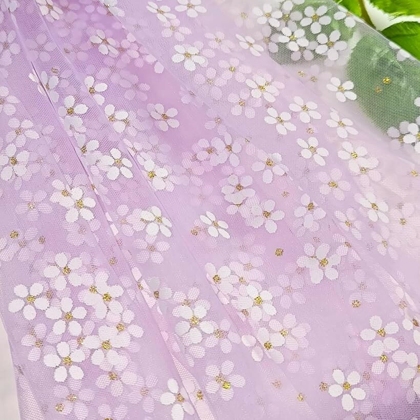 1way 花柄 チュール 生地 幅165cm カラー レース 透ける 薄手 布 (パープル, 3m)