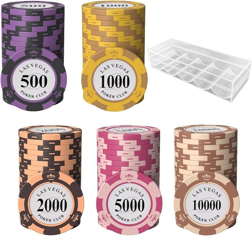 其它 - ポーカーチップ カジノチップ 麻雀 ゲーム コイン 収納ケース 500・1000・2000・5000・10000 各20枚 計100枚セット (500・1000・2000・5000・100)