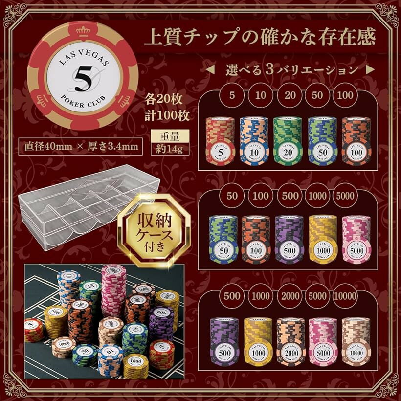 ポーカーチップ カジノチップ 麻雀 ゲーム コイン 収納ケース 500・1000・2000・50...