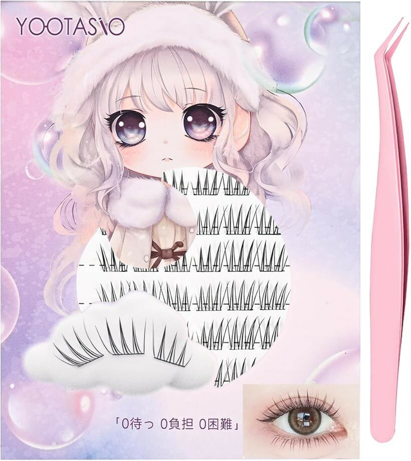 部分つけまつげのり不要 cos 1秒まつエク 落ちにくい高い粘着力 束感 軽量 快適 旅行と日常使い (高精度粘着防止ピンセット, A12青い小鳥さわやか清楚感)