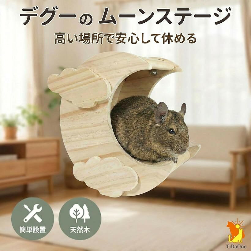 エムラインストアのデグー ハウス ハンモック ステージ ステップ ハムスター ハリネズミ 小動物 木製 天然木 (茶)｜アングル2