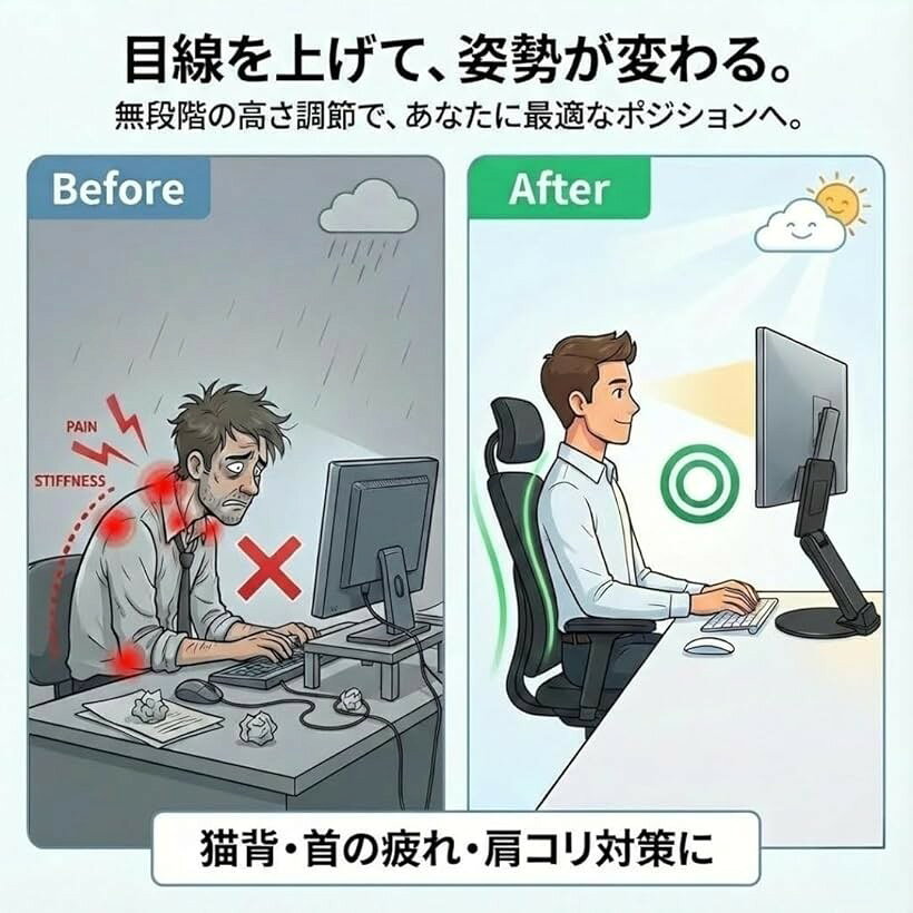 モニタースタンド VESA 高さ調整 角度調整 縦置き対応 14-27インチ (ホワイト)
