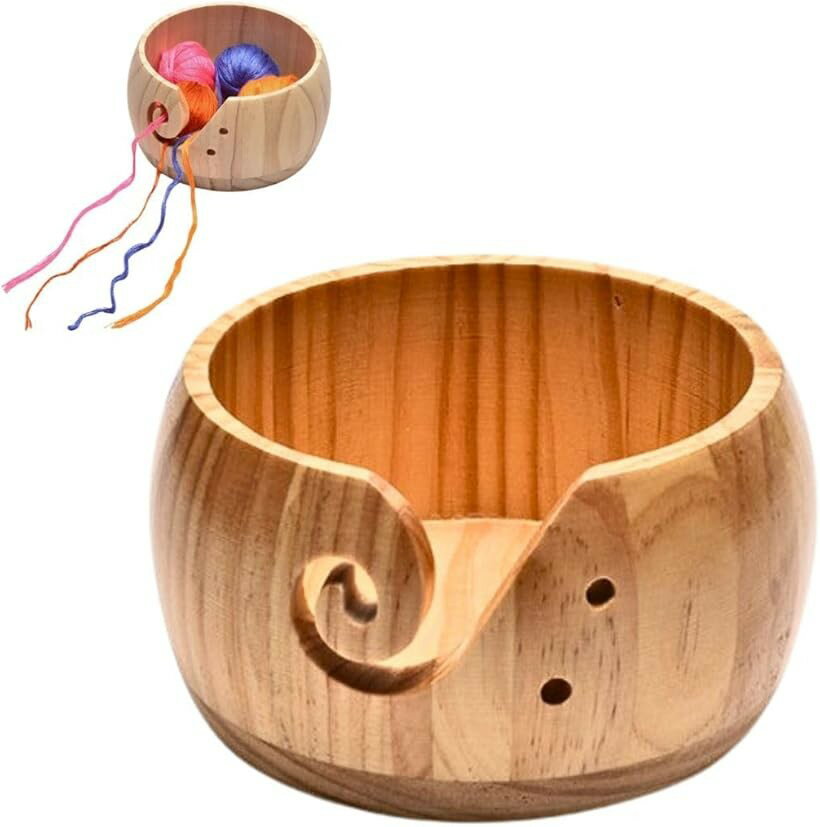 ヤーンホルダー 木製 手芸 編み物用 毛糸 ボウル ニット道具 ブラウン 直径15 x 高さ8cm