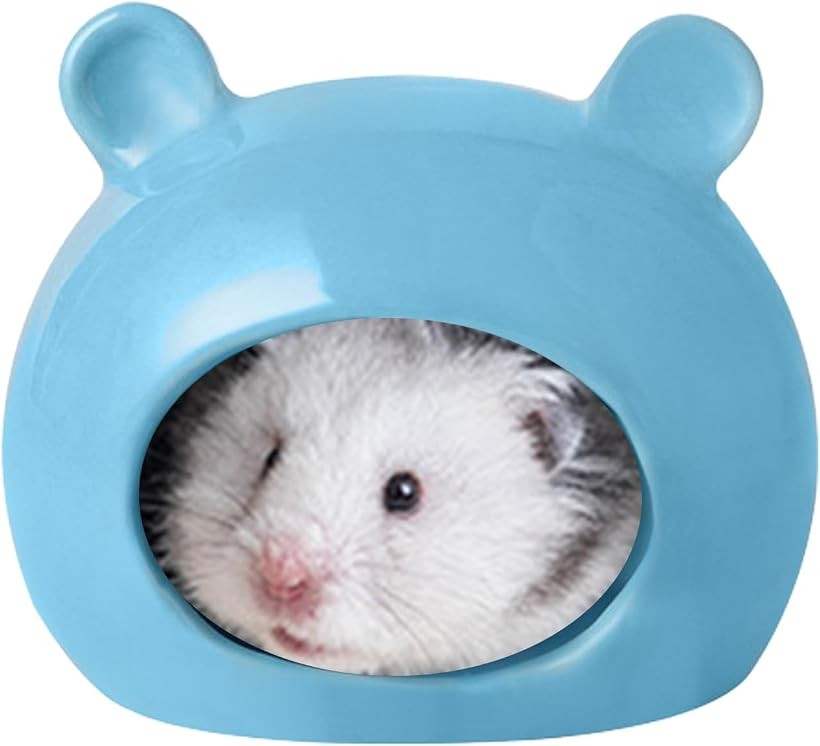 小動物用 陶器製 シェルター ハムスター 隠れ家 ひんやり ハウス 寝床 夏用 小サイズ (ブルー, 小サイズ)