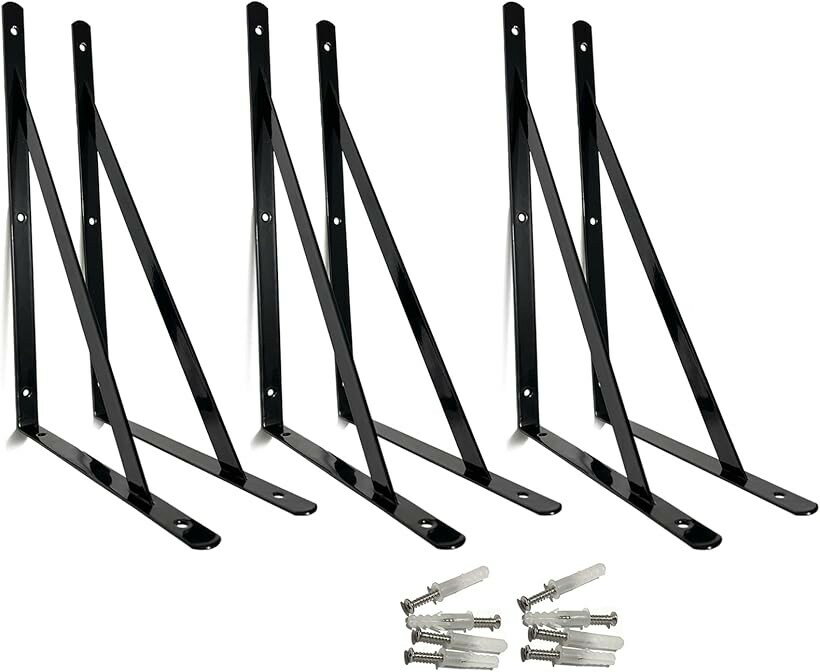 モデルノ ラ テール L字 金具 壁面収納 DIY 棚受け 棚受け金具 L型金具 ブラケット 6個 300mm x 190mm 59-351-LF 黒 (ブラック, ブラック)