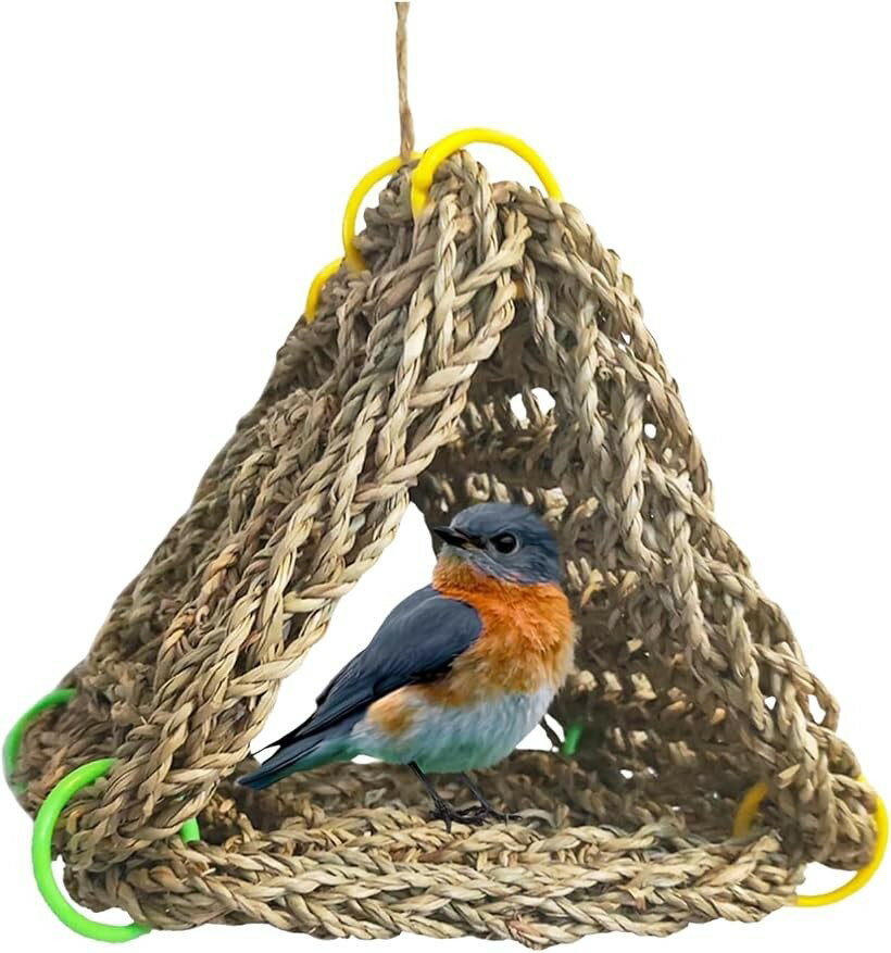 バード テント 鳥の巣 インコ ベッド 小鳥 寝床 籐 通気性 文鳥 オウム 小屋 繁殖 (天然色, ...