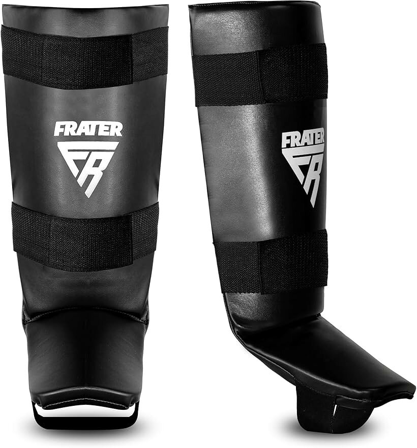 Frater レガース キックボクシング・MMA・空手用 3cm厚 EVAパッド入り シンガード 左右ペア (ブラック, L-XL)