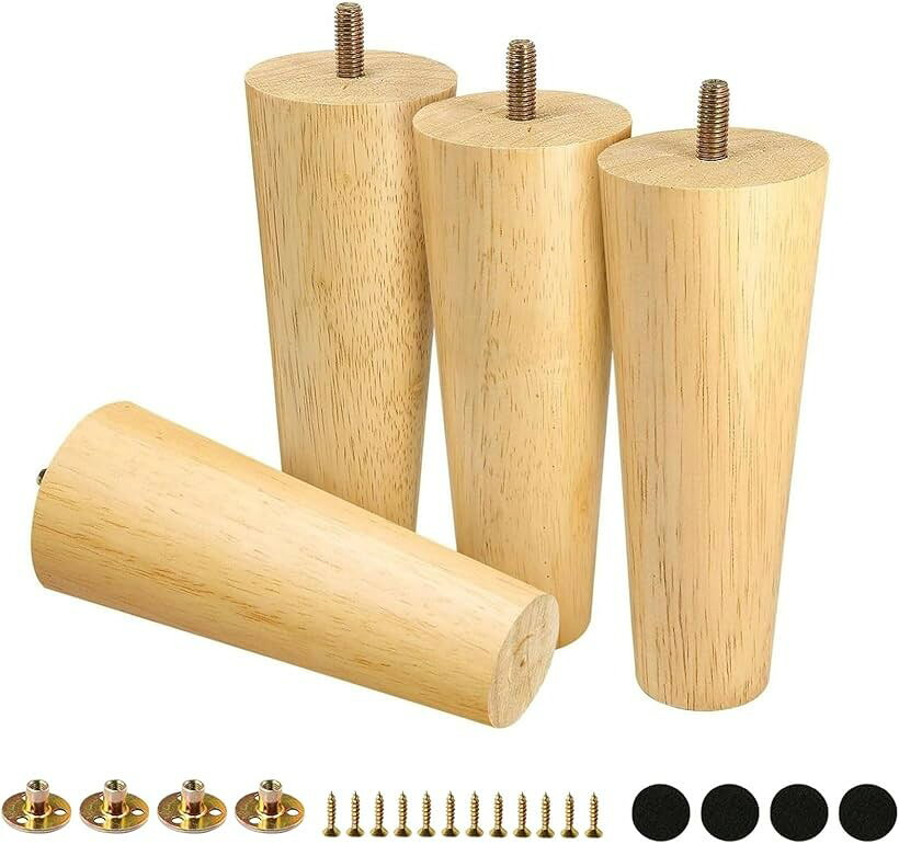 家具 脚 木製 4本 高さ調整 パーツ ソファー (無垢材, 12cm)