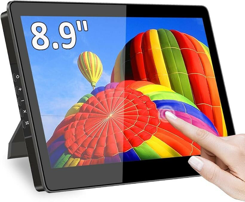 ミニ モニター 8 インチ タッチパネル FHD 1920x1200 小型モニター USB Type C/HDMI ディスプレ IPS 画面 450Nits辉度 VESA対応 スピーカー内蔵 (ブラック, 8.9インチ)
