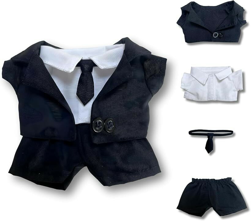 バリエーションコード : 2brrgyuv66商品コード2brrgjcr5y商品名ぬい服 15cm～17cm ブラックスーツ ぬいぐるみ 白シャツ ネクタイ 人形 服 着替えブランドレタヤカラー黒サイズ等4点セット「選べる2つのバリエーション」 15cm～17cmサイズのぬいぐるみに対応した着せ替えセットです。「黒ジャケット・黒ズボン・白シャツ・ネクタイ」の基本4点セットと、さらに「靴・サングラス」が加わった豪華6点フルセットの2つのバリエーションをご用意しました。用途や好みに合わせて、お気に入りのぬいぐるみをスタイリッシュにコーディネート可能です。「「ぬい活」の幅が広がる」 標準的な15～17cmサイズのぬいぐるみに幅広く適合する設計です。シンプルな黒スーツはどんなシーンにも合わせやすく、お手持ちのキャラクターをクールな紳士風にドレスアップできます。オフ会やイベント、外出先での「ぬい撮り」でも、存在感のあるフォーマルな装いが周囲の視線を集め、特別な一体へと変身させてくれます。「写真映えを意識した小物」 フルセットに含まれるサングラスと靴を合わせれば、トータルコーディネートが完成します。サングラスは表情にアクセントを加え、靴は足元のオシャレ度を格段にアップさせます。SNS投稿用の撮影でも、細かいパーツまで揃った衣装は非常に見栄えが良く、毎日の「ぬい活」がさらに充実した時間になります。「使いまわしできる使い易さ」いろいろと使いまわしでき、 日常的な着せ替えを楽しめるデザインです。過度な装飾を省いたシンプルな作りにより、着脱のしやすさと扱いやすさを両立しました。初めて「ぬい服」を購入される方でも、気軽に着せ替えの楽しさを体験できるエントリーモデルとしても最適です。「セット内容の詳細」 基本セットはジャケット、ズボン、シャツ、ネクタイの4点。フルセットはこれに靴とサングラスが加わります（＊ぬいぐるみ本体は付属しません）。15～17cm前後の人形であれば、様々なモデルで着用を試すことができます。自分用にはもちろん、ぬいぐるみを愛する友人へのちょっとしたプレゼントにも最適です。※ 他ネットショップでも併売しているため、ご注文後に在庫切れとなる場合があります。予めご了承ください。※ 品薄または希少等の理由により、参考価格よりも高い価格で販売されている場合があります。ご注文の際には必ず販売価格をご確認ください。※ 沖縄県、離島または一部地域の場合、別途送料の負担をお願いする場合があります。予めご了承ください。※ お使いのモニタにより写真の色が実際の商品の色と異なる場合や、イメージに差異が生じることがあります。予めご了承ください。※ 商品の詳細（カラー・数量・サイズ 等）については、ページ内の商品説明をご確認のうえ、ご注文ください。※ モバイル版・スマホ版ページでは、お使いの端末によっては一部の情報が表示されないことがあります。すべての記載情報をご確認するには、PC版ページをご覧ください。