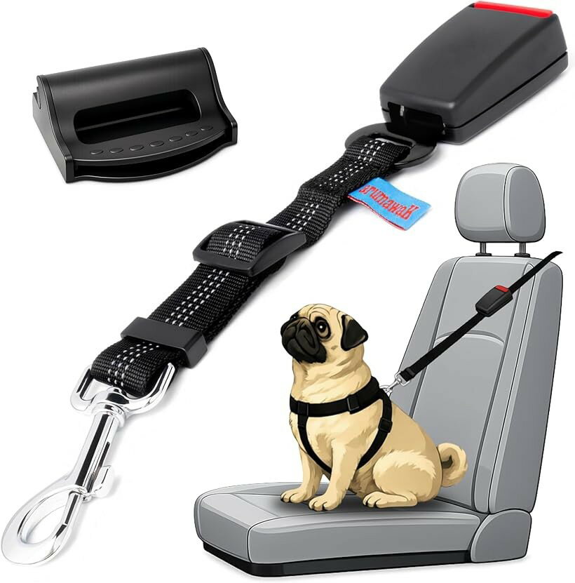 犬 犬用 シートベルト 車 ペット ドライブ ハーネス リード 安全ベルト 車専用 バックル 全犬種対応 (ブラック, 30cmx5cmx3cm)