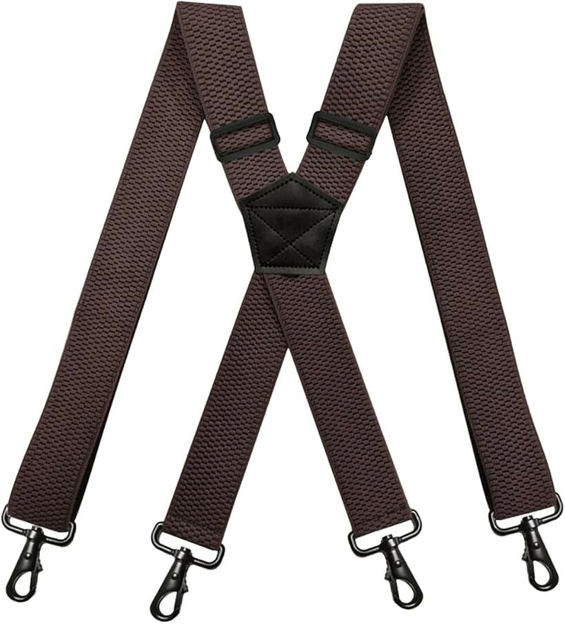 バリエーションコード : 2brw94xtt1商品コード2brwj481xr商品名SP107フック式サスペンダー X型 幅38mm 4フック 男女兼用 日本国内検品ブランドKASSAIカラーダークブラウン「安定感のある38mm幅」 存在感と安定感を両立した38mm幅のストラップが肩への負担をしっかり分散。食い込みにくく快適。「X型デザインx4フック」 背面は負担を分散するX型構造。4点吊りのカラビナフック式でボトムスをしっかり支え、激しい動きでも外れにくく安心。「無段階で自由調整可能」 アジャスターで簡単に長さ調整ができ、幅広い体型にフィットします。「360°回転式カラビナフック」 360°回転式フックでベルトループへの装着がスムーズ。短時間で取り付けられ、使いやすさ抜群。「コーンテクスチャメッシュ生地」 通気性とデザイン性に優れたコーンテクスチャメッシュ生地で蒸れにくく快適。「幅広いシーンで活躍」 スーツ・ビジネス・フォーマル・カジュアル・作業着・イベントなど、どんなスタイルにも合わせやすいシンプルデザイン。「仕様」 ＊サイズ：幅3.8cm（38mm）／4フック／長さ調整可能（77～120cm）＊ゴムで伸縮します ＊重さ：225g ＊素材：PU合成皮革／ポリエステル／ゴム／合金「日本国内検品」生産国での検品に加え、輸入後、日本国内にて検品を行っております。中国製※ 他ネットショップでも併売しているため、ご注文後に在庫切れとなる場合があります。予めご了承ください。※ 品薄または希少等の理由により、参考価格よりも高い価格で販売されている場合があります。ご注文の際には必ず販売価格をご確認ください。※ 沖縄県、離島または一部地域の場合、別途送料の負担をお願いする場合があります。予めご了承ください。※ お使いのモニタにより写真の色が実際の商品の色と異なる場合や、イメージに差異が生じることがあります。予めご了承ください。※ 商品の詳細（カラー・数量・サイズ 等）については、ページ内の商品説明をご確認のうえ、ご注文ください。※ モバイル版・スマホ版ページでは、お使いの端末によっては一部の情報が表示されないことがあります。すべての記載情報をご確認するには、PC版ページをご覧ください。