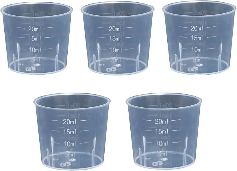 プラスチックビーカー 計量カップ 測定カップ 実験用品 耐熱 実験器具 教育実験用 容器 透明 5個セット (白, 20ml)