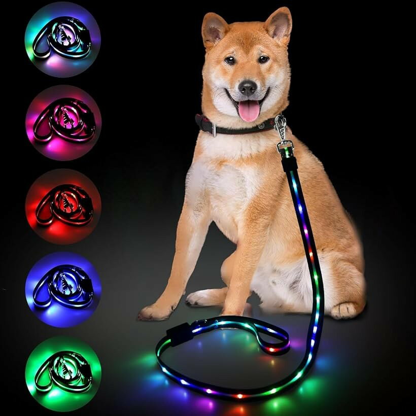 犬 リード 光る 12つ発光モード 散歩 ライト 多色発光 ペット ライト付きリード 1.2m USB充電式 LED 高い視認性 安全対策 猫 小型・中型・ 大型犬 (マルチカラー（多色発光）, S:120CM)