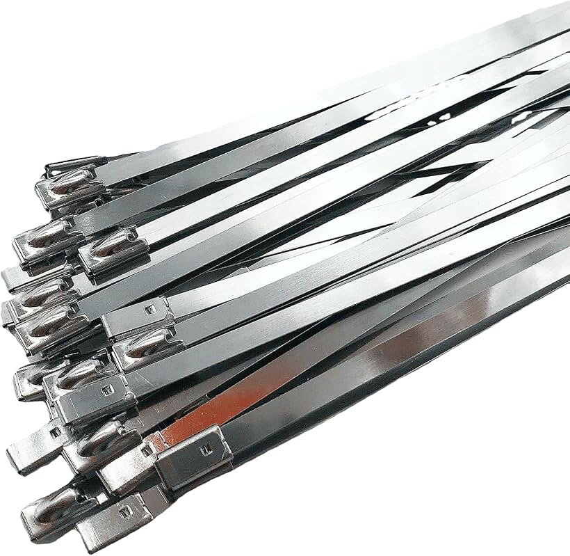 結束バンド 50本セット ステンレスバンド結束工具 金属バンド 固定 (シルバー, 7.9x200mm)
