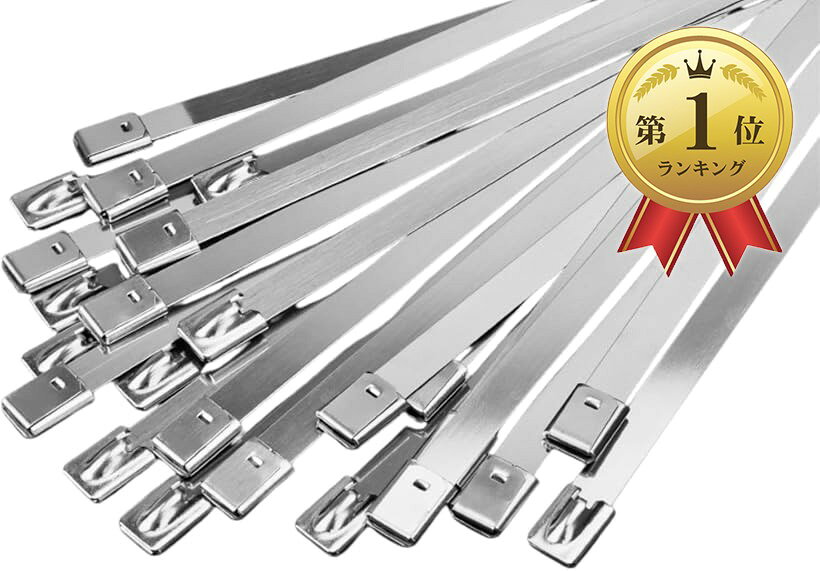【楽天ランキング1位入賞】結束バンド 50本セット ステンレスバンド結束工具 金属バンド 固定 (シルバー, 7.9x400mm)