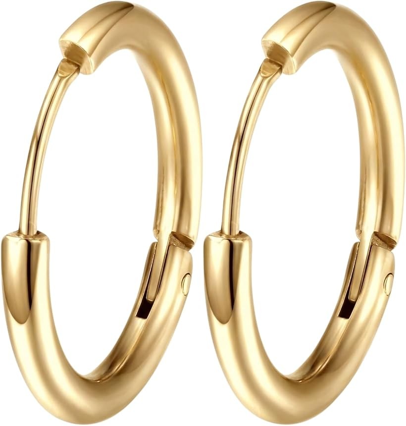316L サージカルステンレス フープピアス 1.6mm幅 軸0.8mm 20G メンズ レディース つけっぱなし リング ワンタッチ 中折れ 金属アレルギー対応 軟骨 イヤーロブ 内径 10mm 12mm (ゴールド, 8mm)
