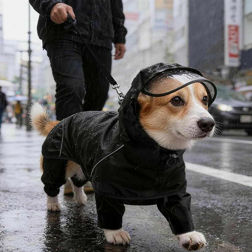 犬用レインコート カッパ 着脱簡単 防水 ペット 雨具 4本足つき 反射テープ 帽子付...